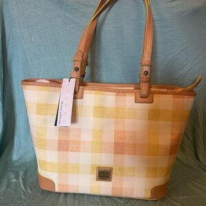 Dooney & Bourke Yellow and Cream Plaid Tote